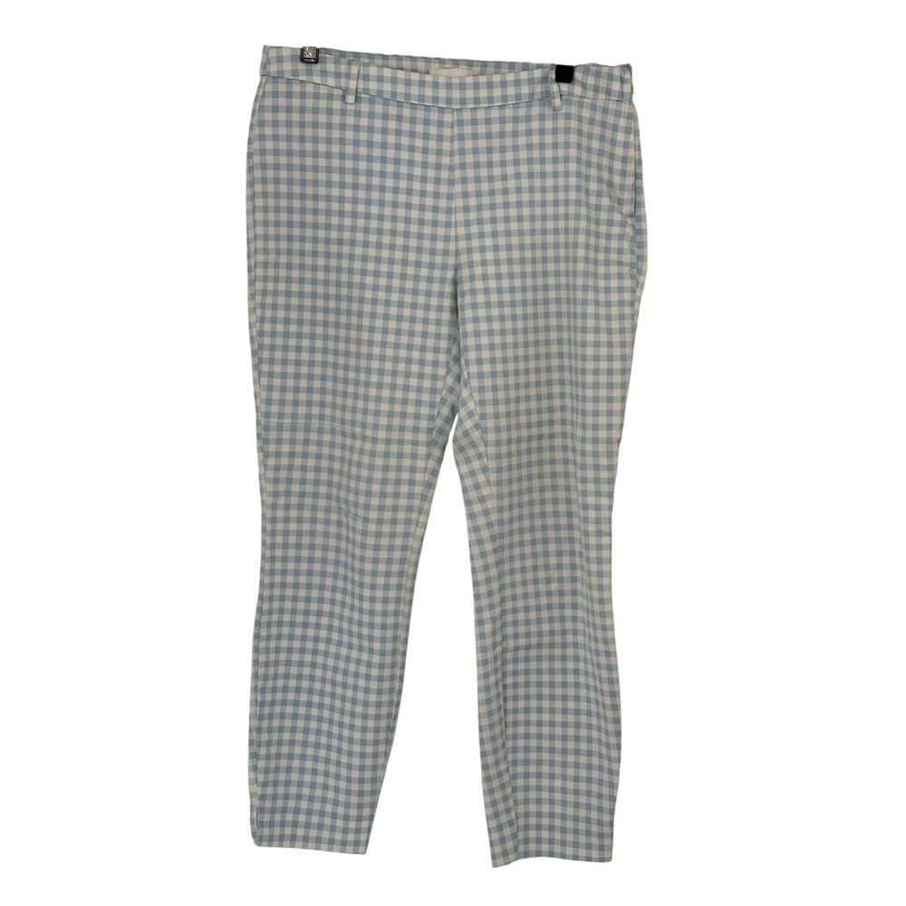 H&M Gingham Ankle Pants Light Blue White Slim Fit Size 10